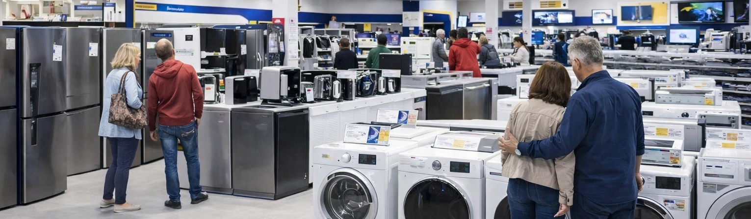 Equipo de tienda Euronics atendiendo a clientes en un establecimiento moderno