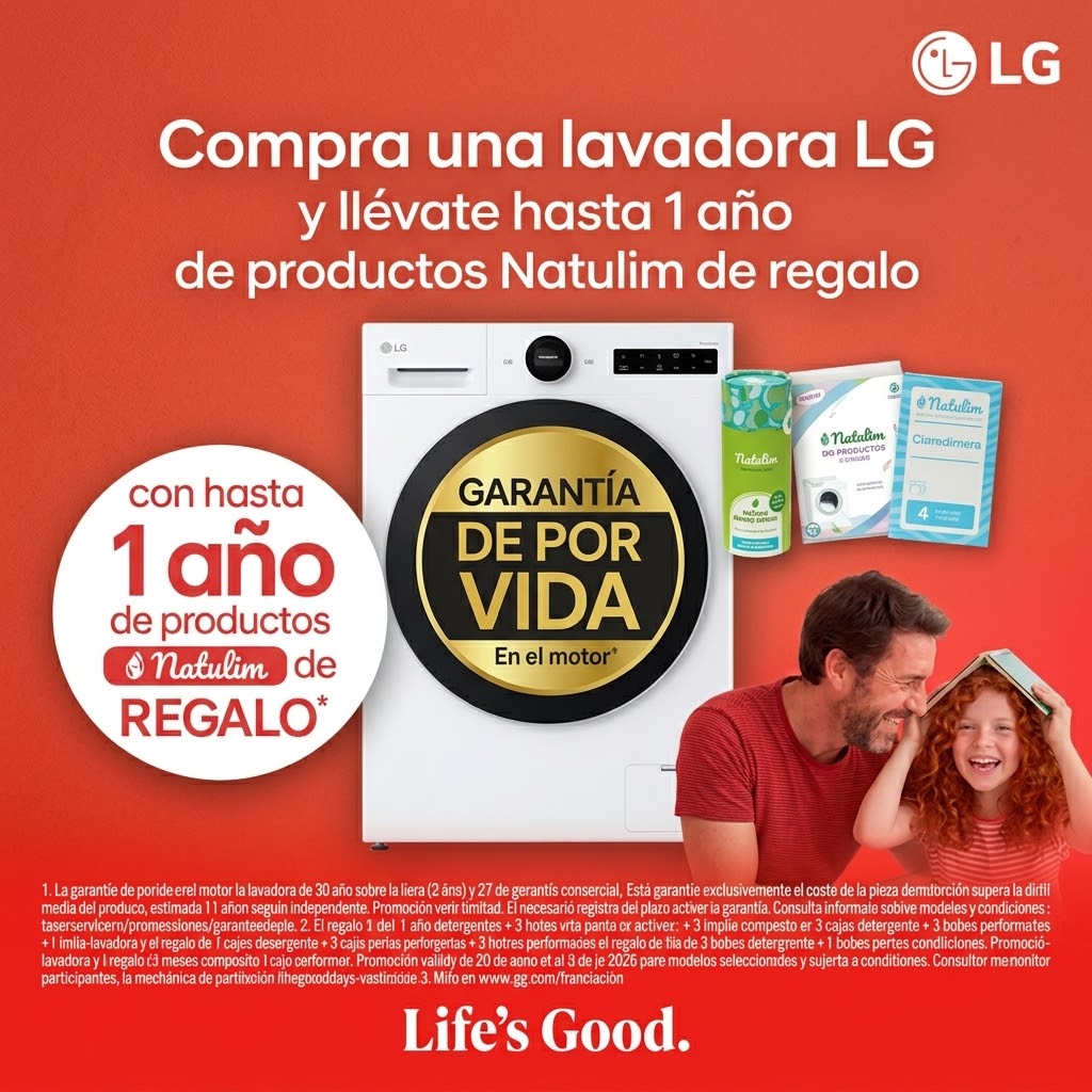 Lavadora LG con garantía de por vida en el motor y productos Natulim de regalo